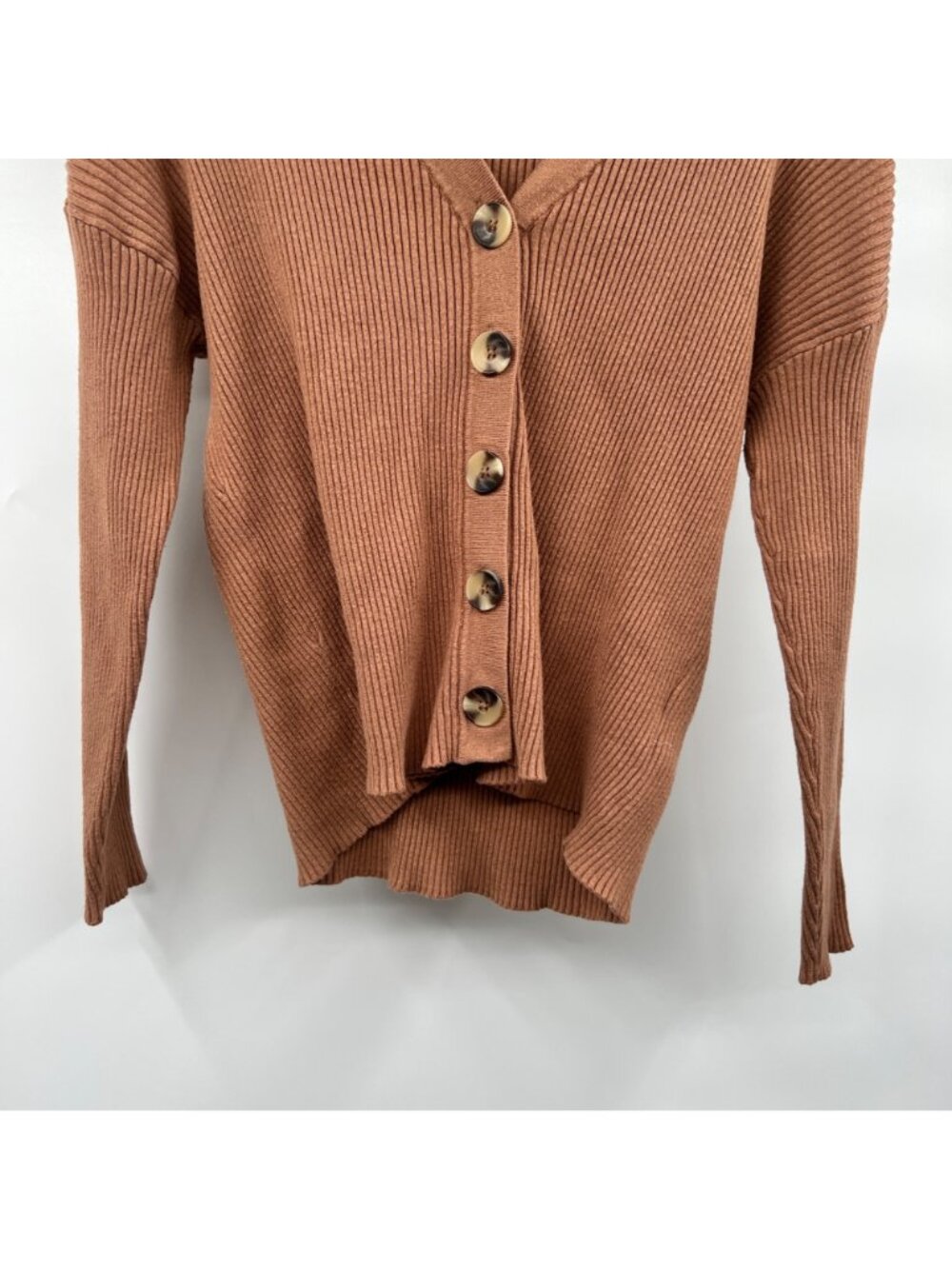 Rachel Zoe Womens Cropped Cardigan V-Neck Button Up Light Brown Size Small - Picture 3 of 9